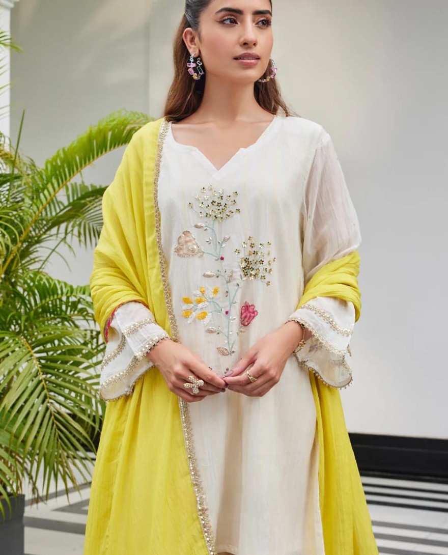 WHITE-YELLOW - Iktara-Suit Set